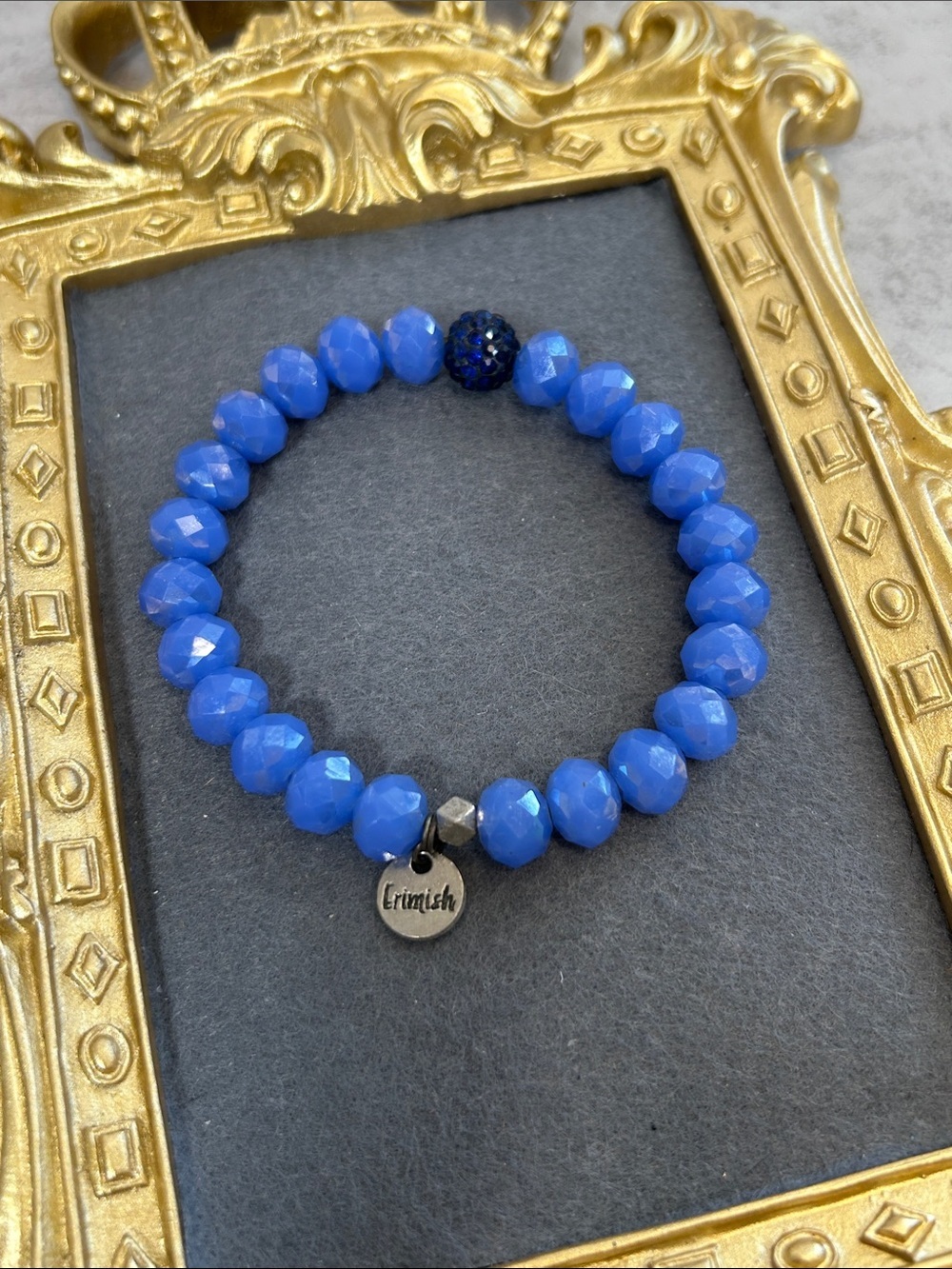 Erimish Bright Blue Faceted Crystal Bead Bracelet with Charm